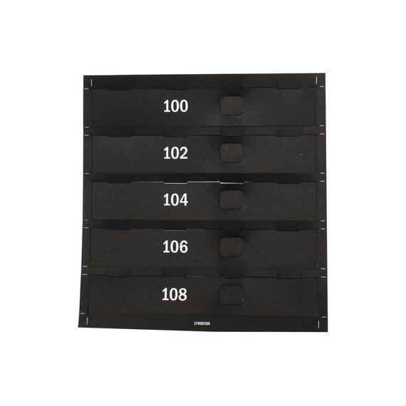 AP 102228 LABELS, SELECTION TABS 100-108 FOR SNACK VENDING MACHINE