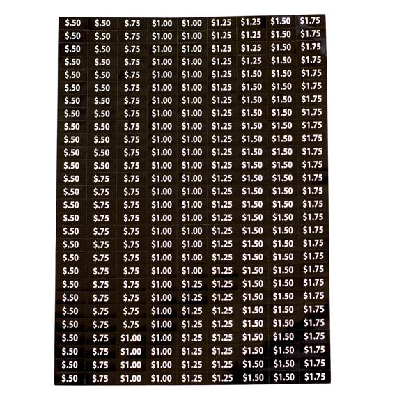 ROYAL VENDORS 931725 PRICE LABEL MIX SHEET(.25 INCRAMENT
