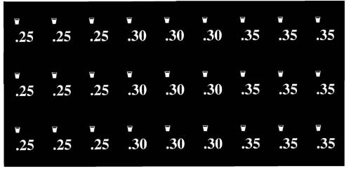 PRICE SHEET, .25/.30/.35, SMALL CUP, FOR RMI