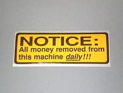 LABELS, MONEY REMOVED FROM MACHINE