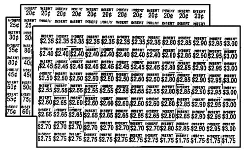 LABELS, PRICE LABEL SET, $.20-$3.00, FOR ROWE 4900