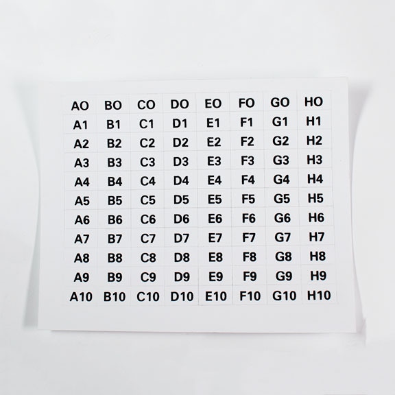 LABEL, SELECTION TABS, A0-H10 FOR POLYVEND/VS99