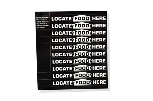 LABELS, LOCATE FOOD HERE LABEL, FOR GPL 427/429/PV 900