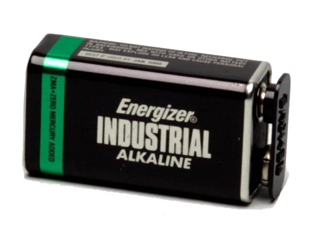 9 VOLT BATTERY- ALKALINE, BLACK WITH GREEN STRIPE