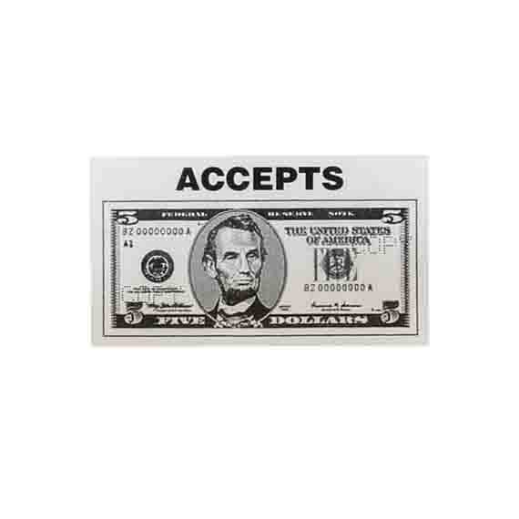 LABELS, ACCEPTS NEW $5 BILL, 2.6 X1.5