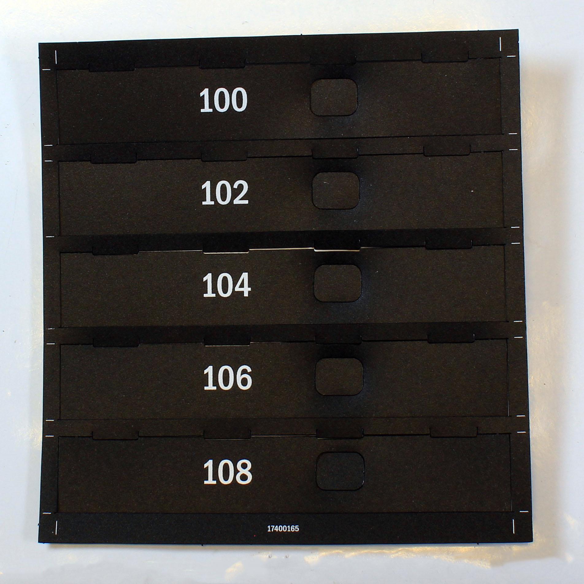 LABELS, SELECTION TABS 100-108 FOR SNACK VENDING MACHINE