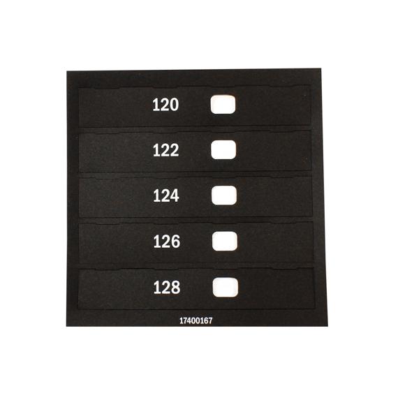 VE6132 BLACK PLASTIC SELECTION TAB LABELS 120-128, FOR SNACK AP130
