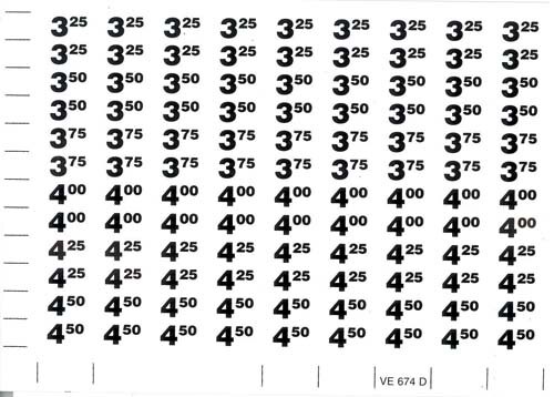 LABELS, HIGH PRICE SHEET, $3.25-$6.00, FOR AP 4000/7000/110/111/112/113