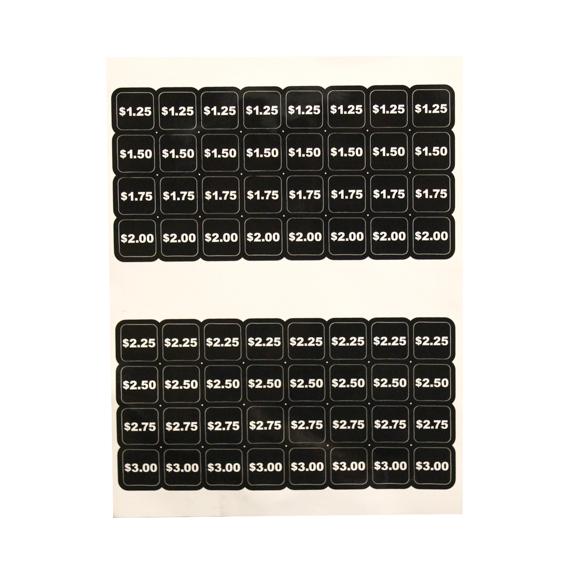 PRICE SHEET, G&M TRAY, $1.25-$3.00, BLACK W/WHITE PRINT