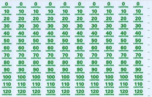 CALORIE LABELS, GREEN-0-250 CAL, 0-120, 130-250