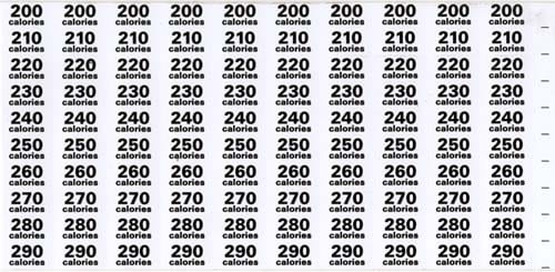 LABELS, CALORIE LABEL SHEET, BLACK, WHITE WITH BLACK PRINT