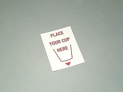 LABELS, PLACE CUP HERE, 3" X 4", COLIBRI COFFEE VENDING MACHINE STICKERS